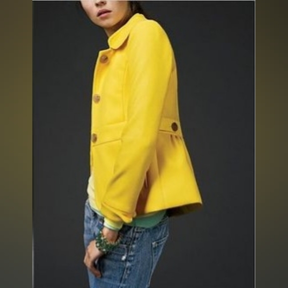 Vintage 2008 J. Crew pure wool yellow hip length peacoat 2 - Picture 5 of 5
